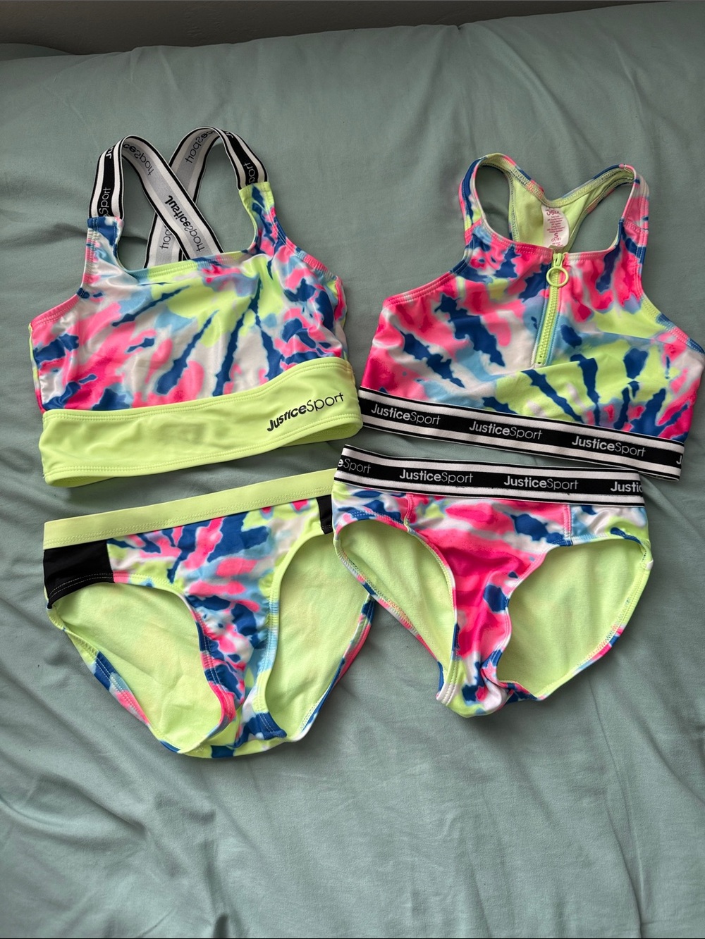 Justice Neon Tie-Dye Girls' Two-Piece Swim Sets - Yellow, Pink, Blue